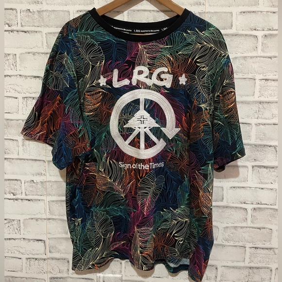 Men’s LRG logo black with multi colored tropical print short sleeve t-shirt 2X - Picture 1 of 5